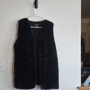 Liz Claiborne, Vintage Faux Fur Vest, XL, Black, Sweater Back